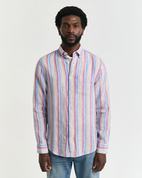 Camicia di lino multicolore a righe regular fit