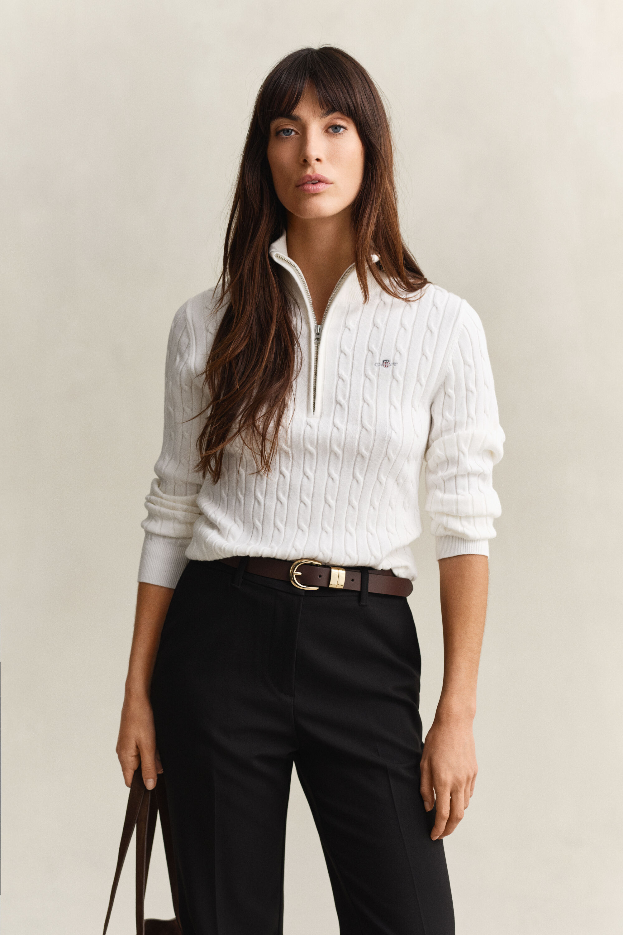 Maglia con zip corta a trecce