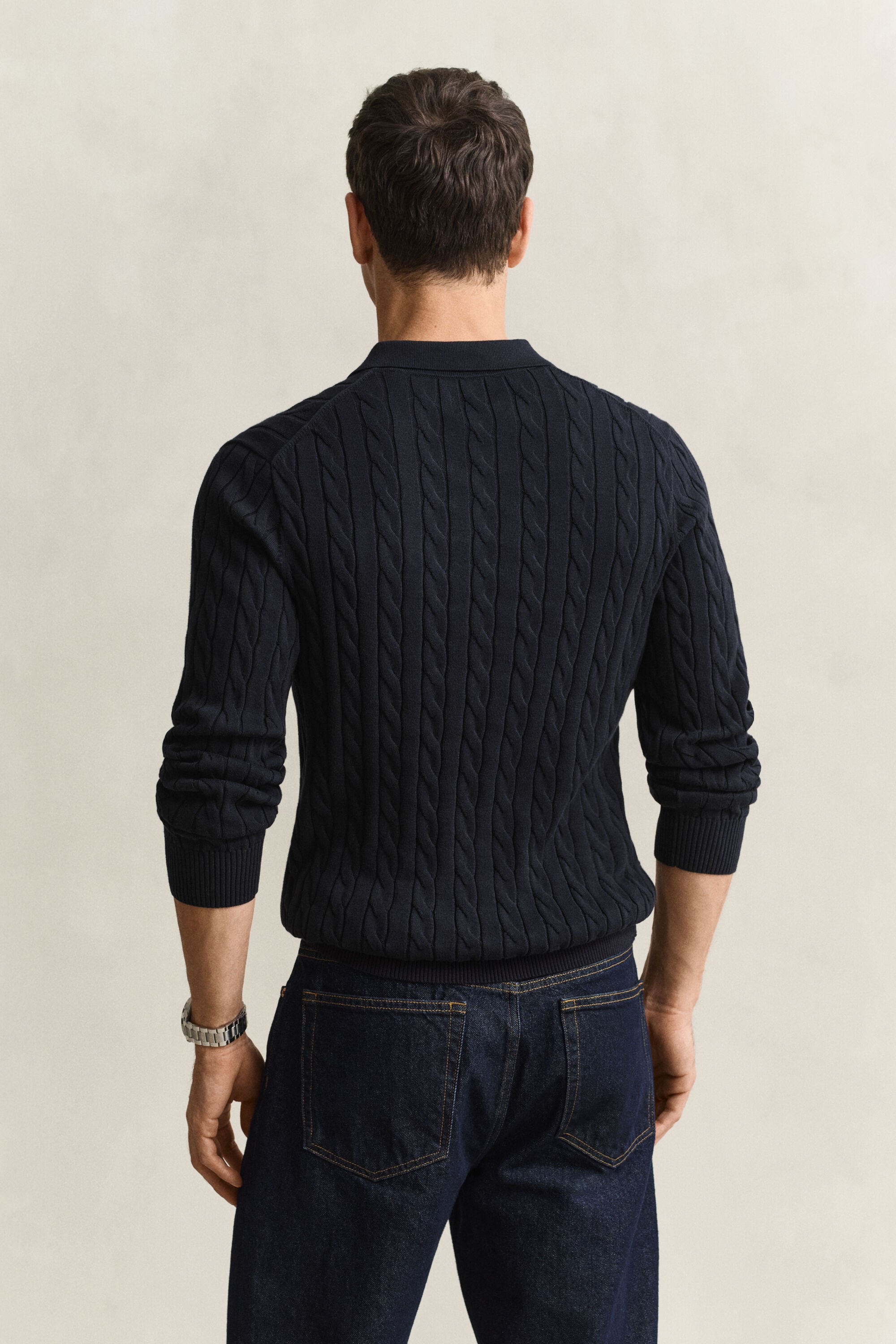 Polo in maglia a trecce in cotone