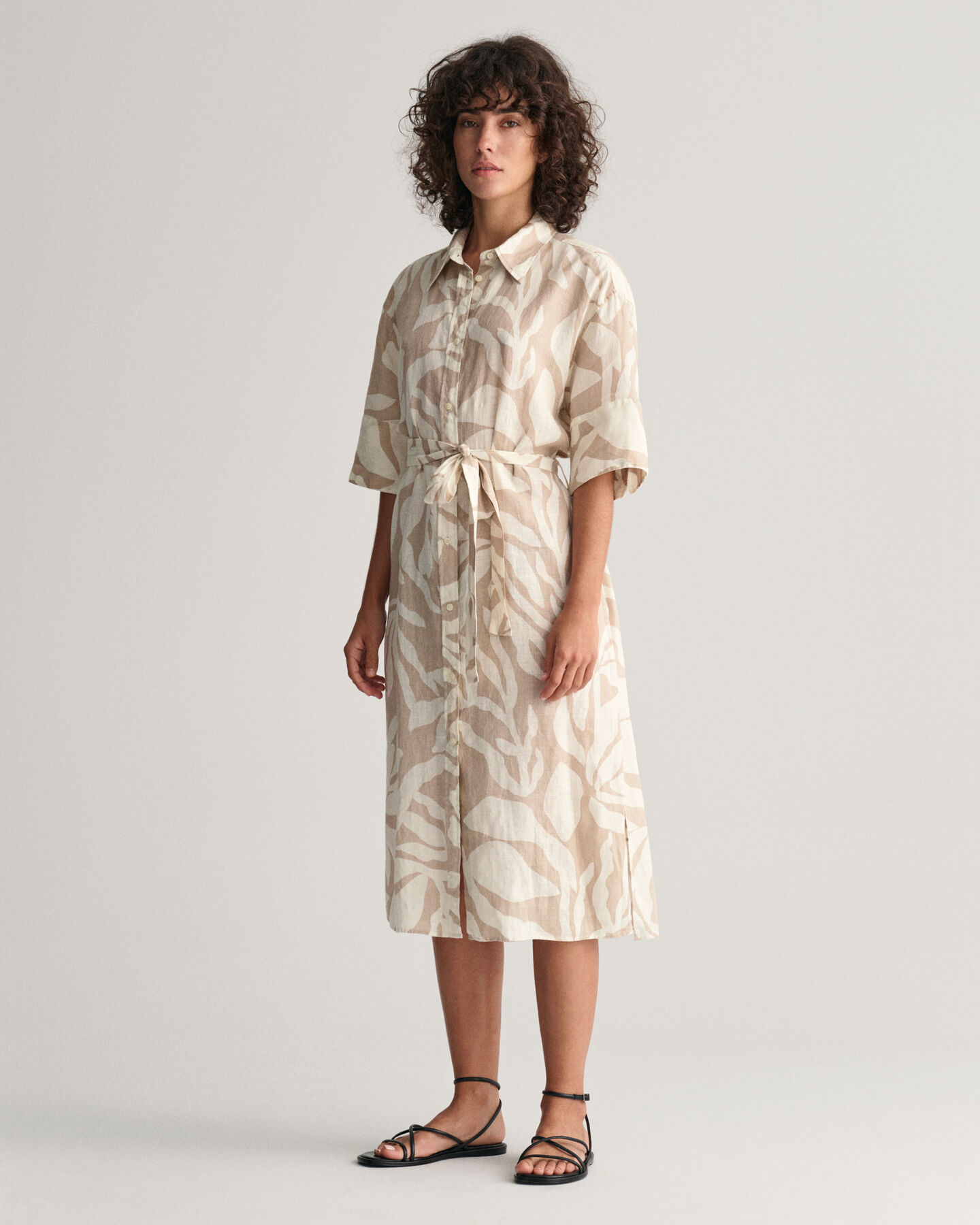 Abito chemisier in lino Palm Print