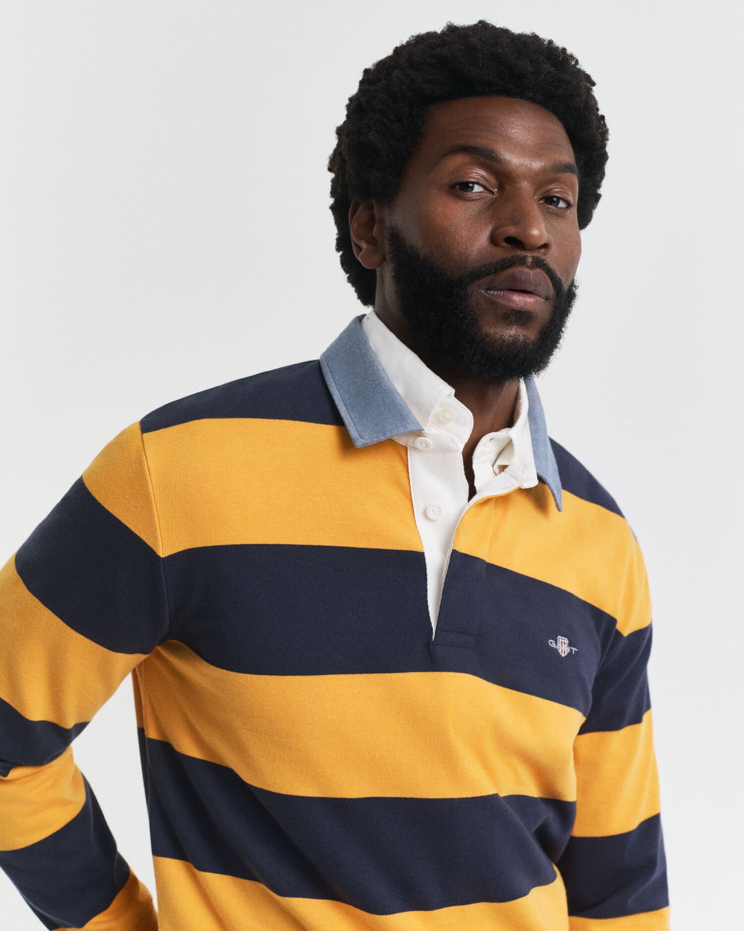 Heavy Rugger a righe con colletto in chambray