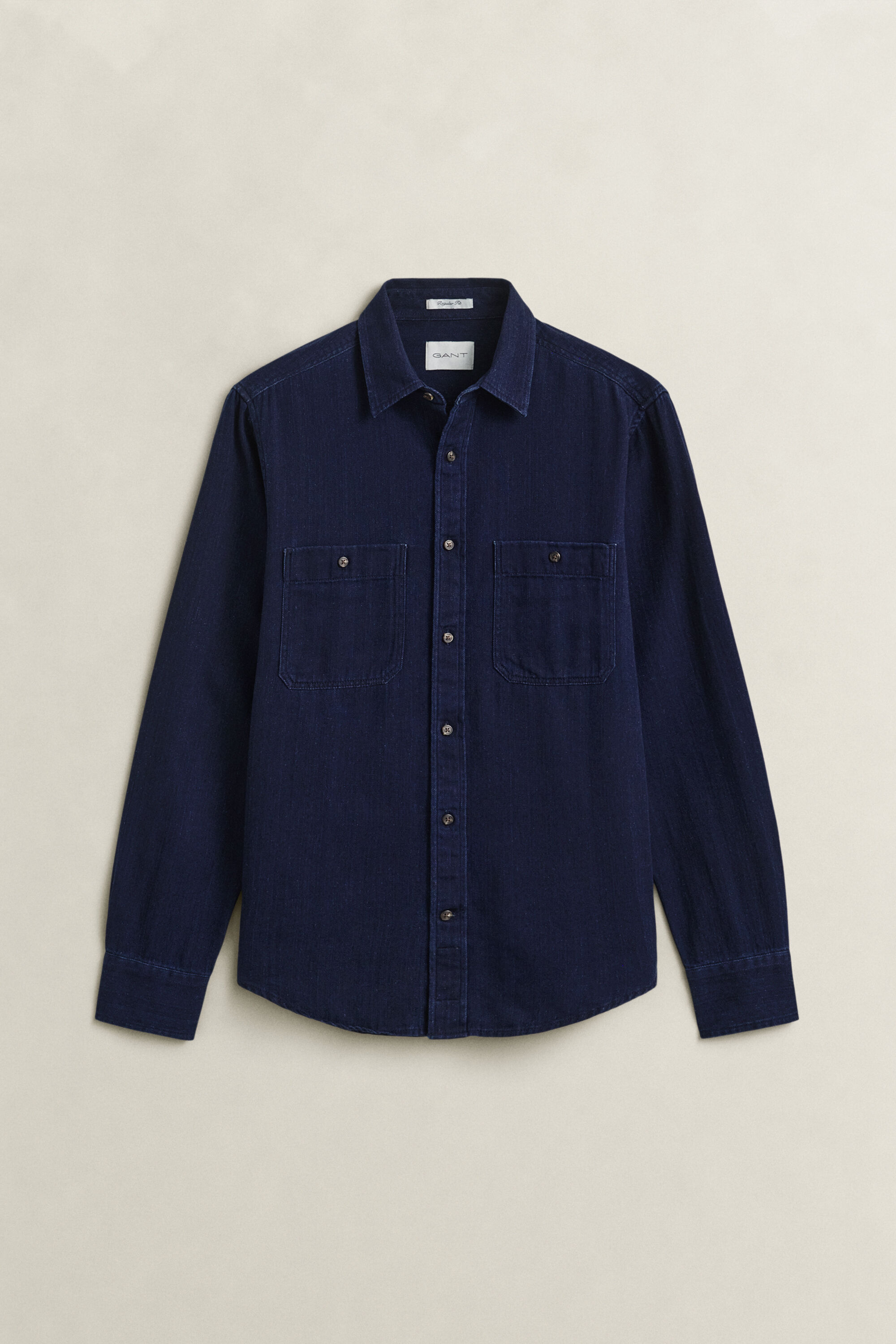 Camicia indaco con motivo a spina di pesce