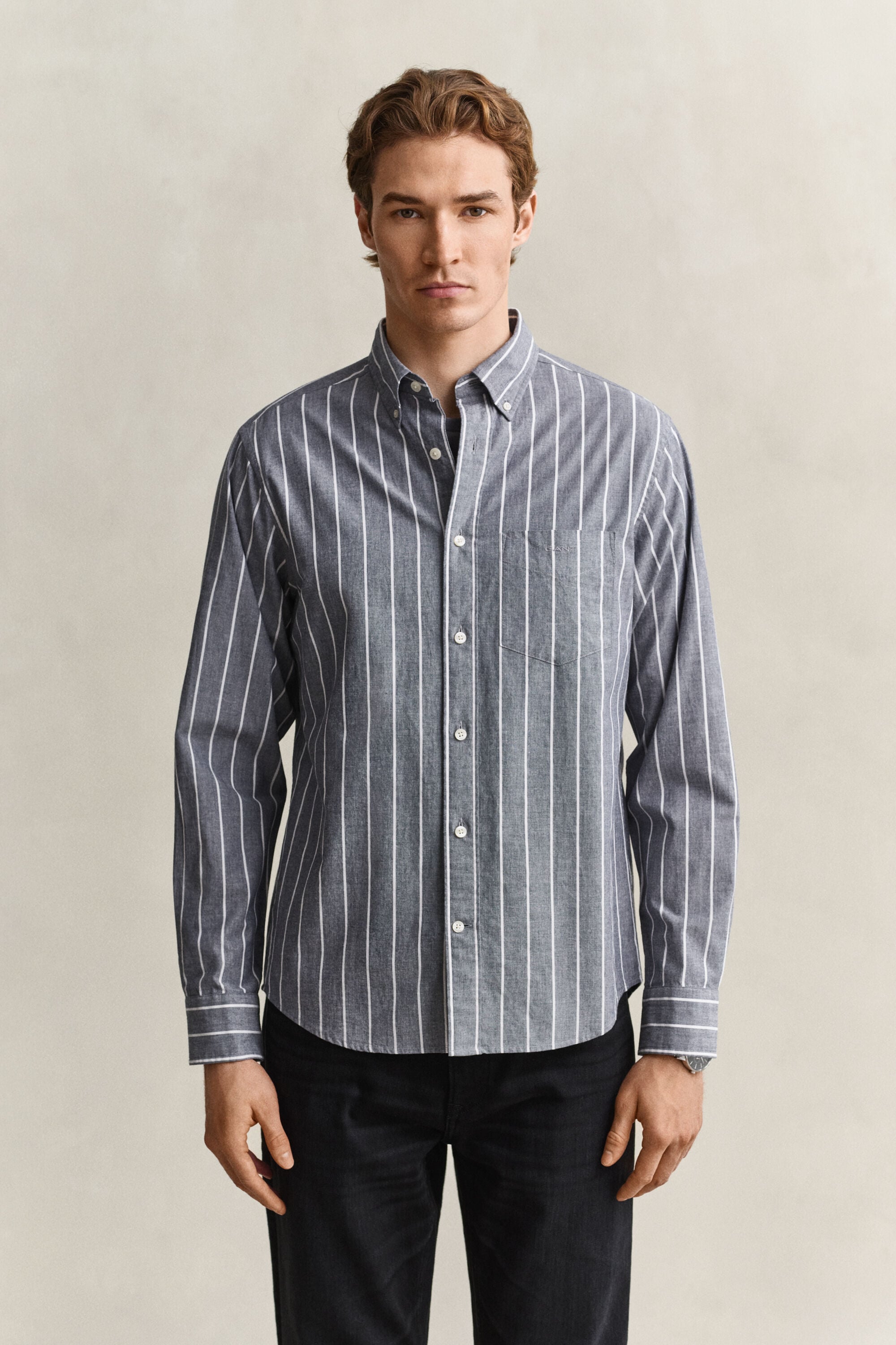 Camicia in popeline mélange a righe