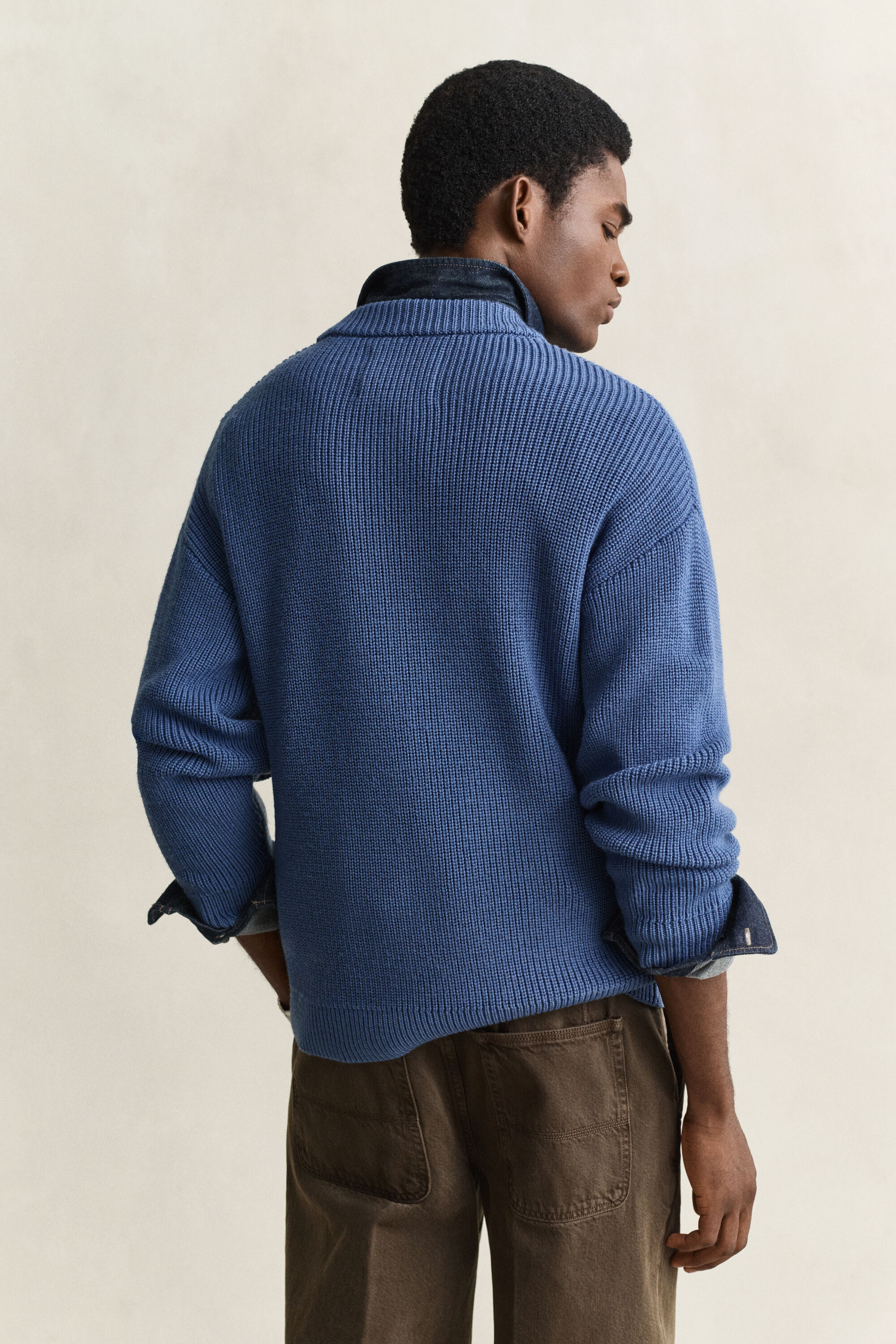 Cardigan con zip in lana a coste