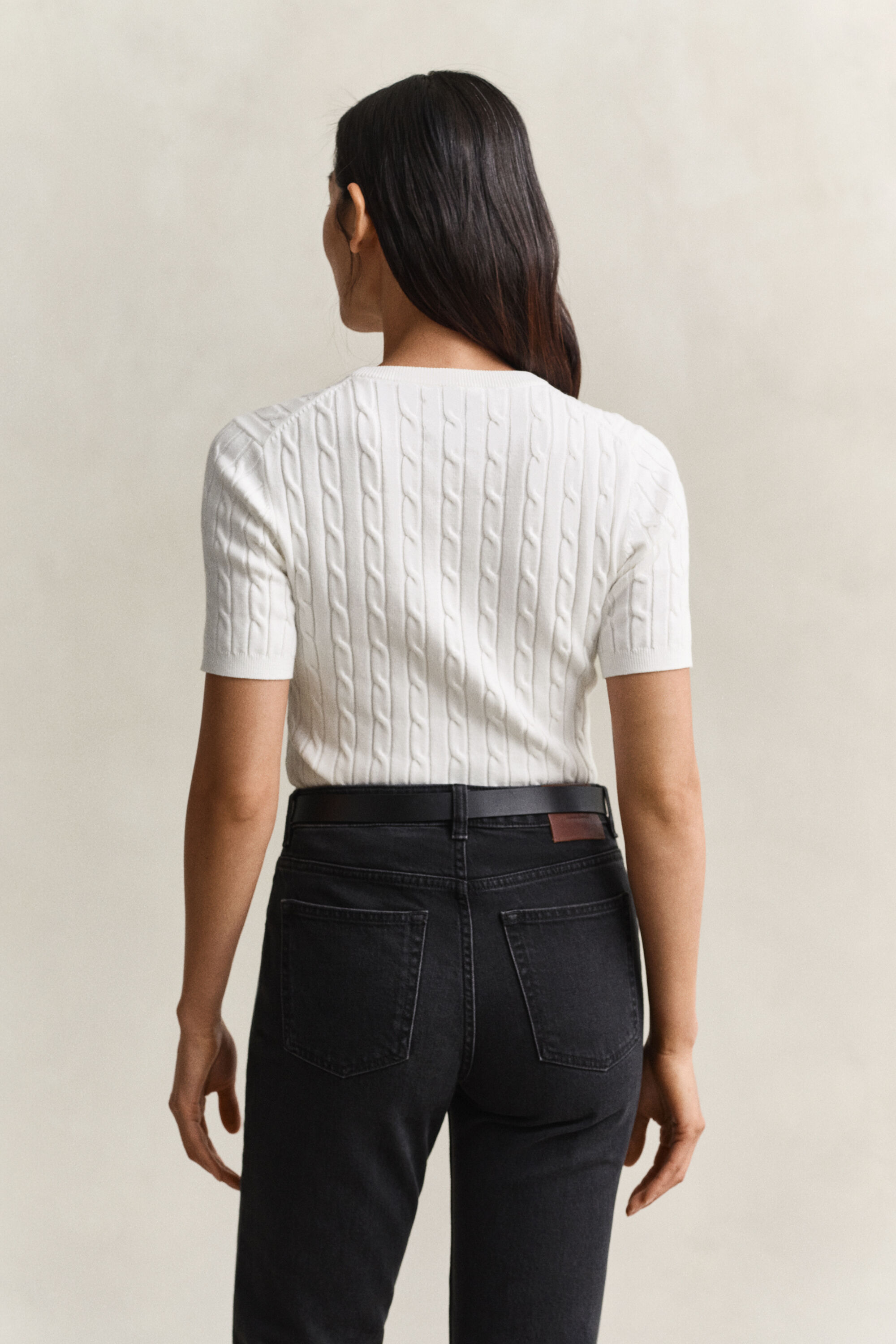 Maglia a trecce maniche corte in cotone elasticizzato