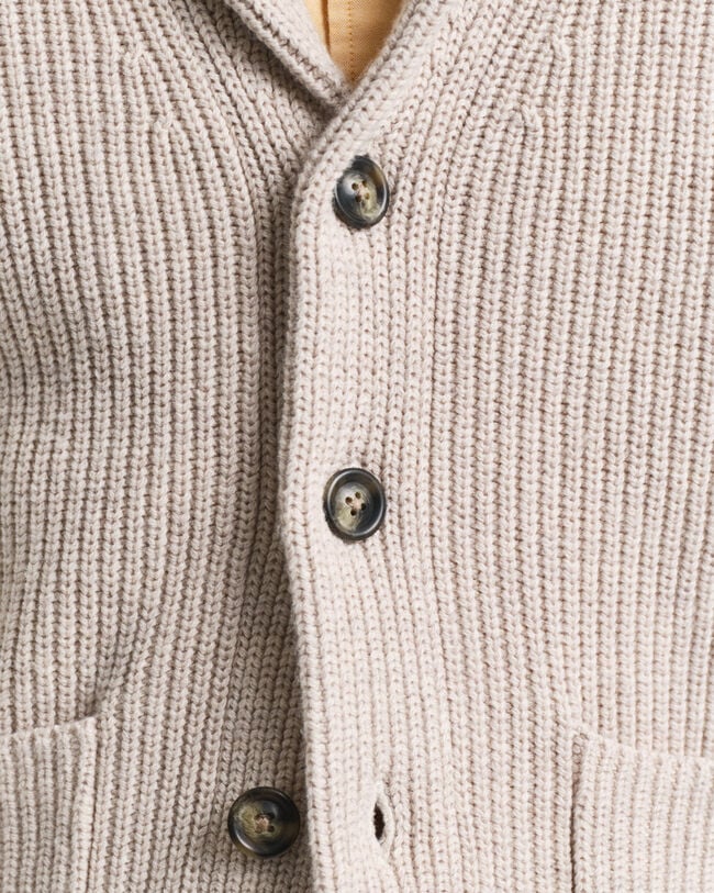 Cardigan con collo sciallato in misto lana
