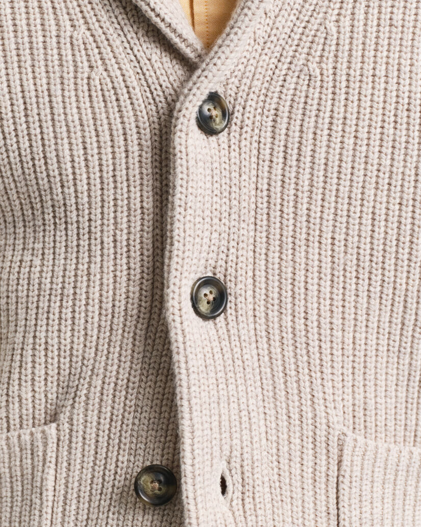 Cardigan con collo sciallato in misto lana