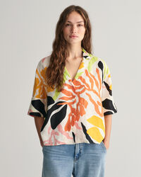 Camicia a maniche corte in lino Palm Print relaxed fit