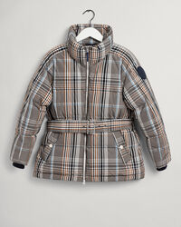 Piumino con cintura a quadri