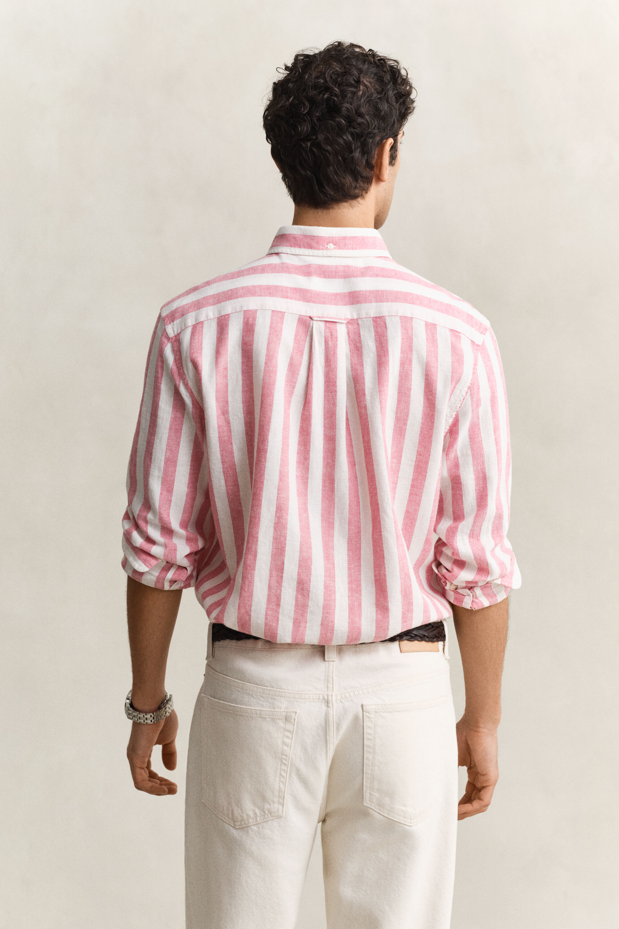 Camicia a righe in misto lino