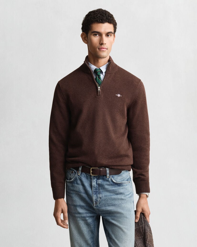 Maglia in cotone casual con zip corta