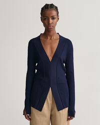 Top a maniche lunghe a righe con scollo a V