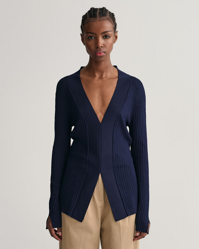 Top a maniche lunghe a righe con scollo a V