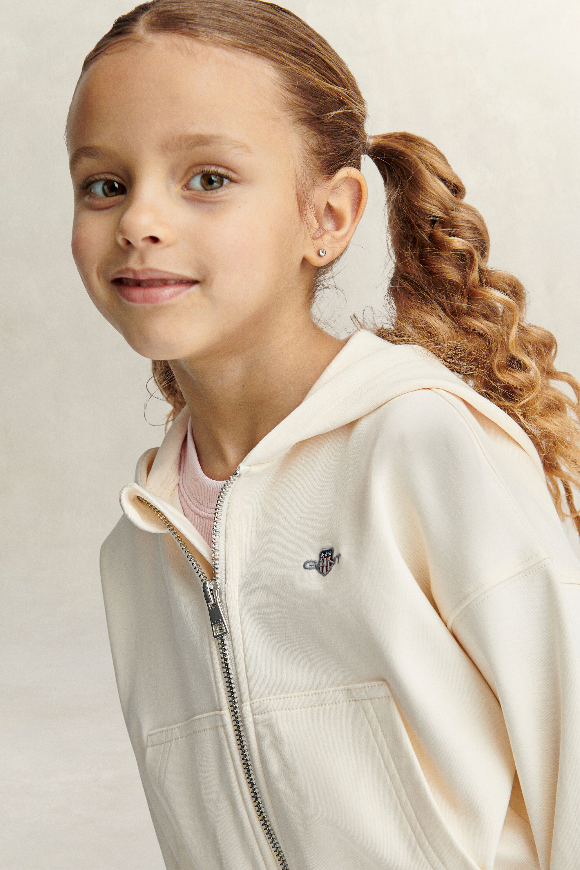 Felpa corta con cappuccio e zip Shield Girls