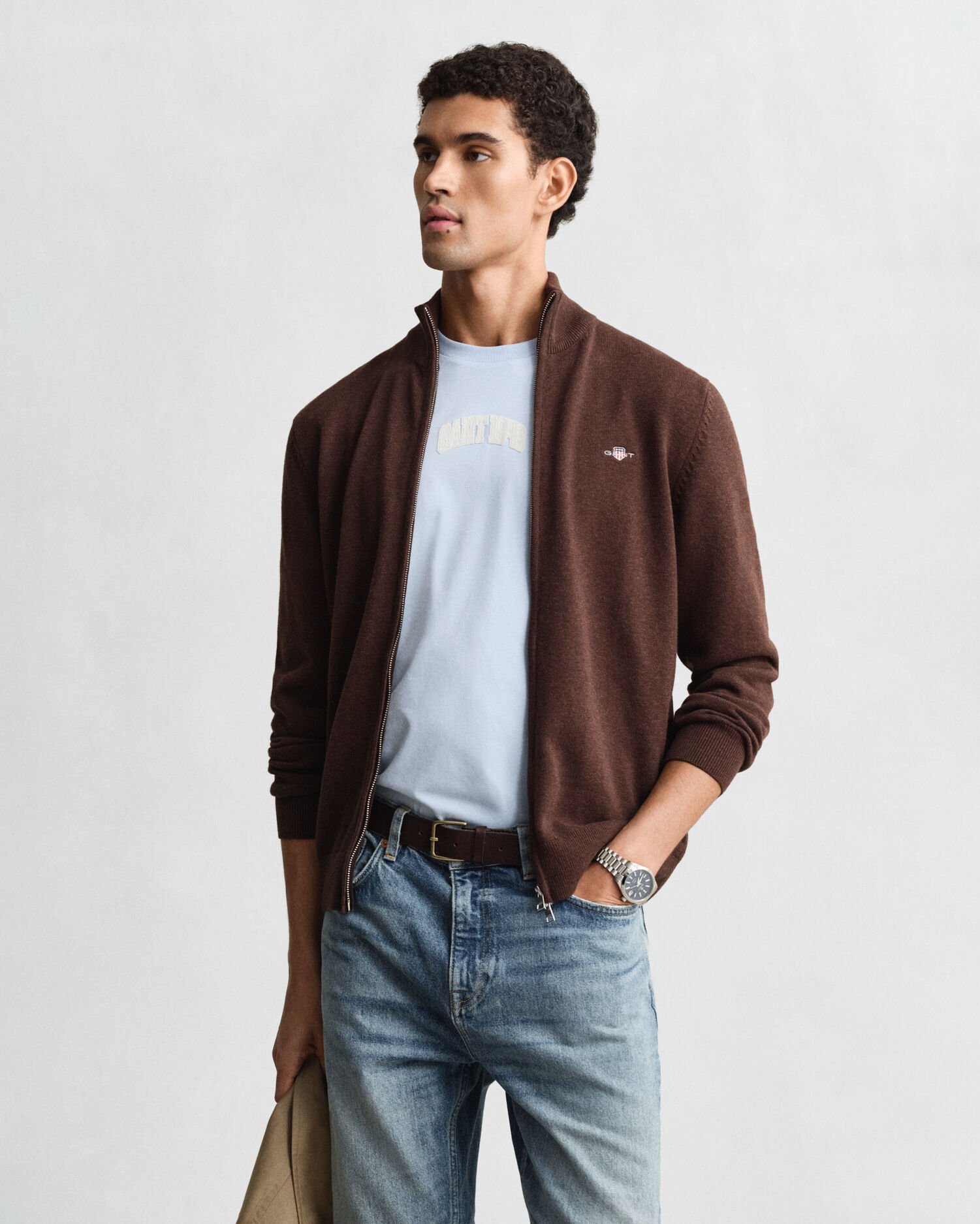 Cardigan in cotone casual con zip