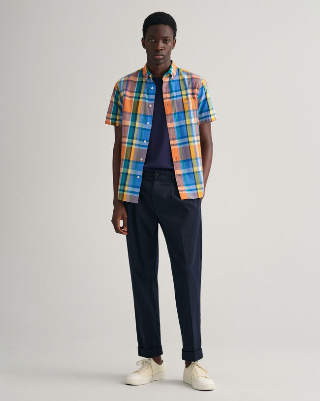 Camicia di lino colorata madras a maniche corte regular fit