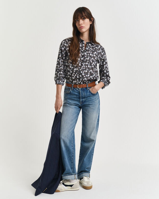 Camicia in misto cotone-voile con stampa Floral regular fit