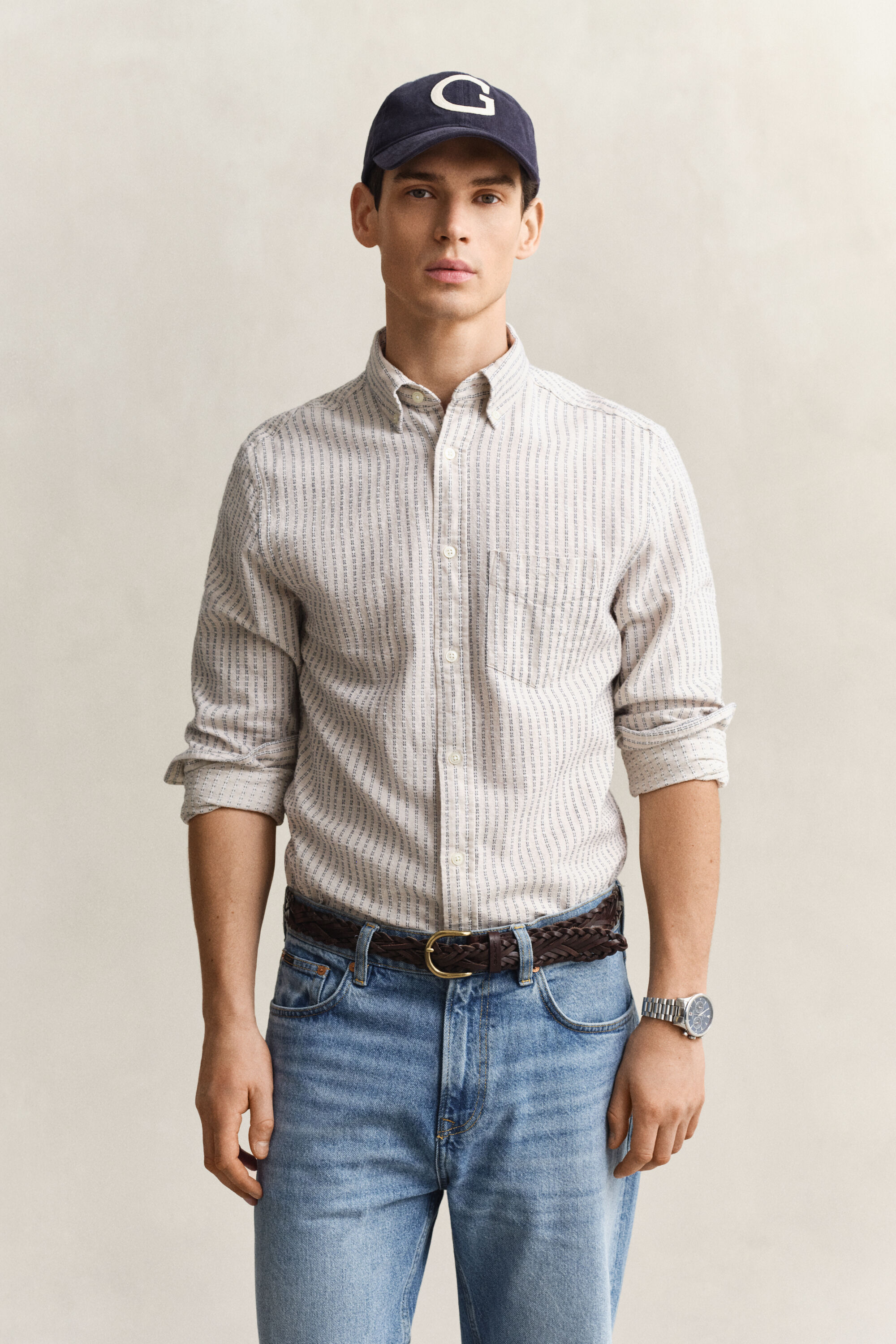 Camicia a righe in misto lino