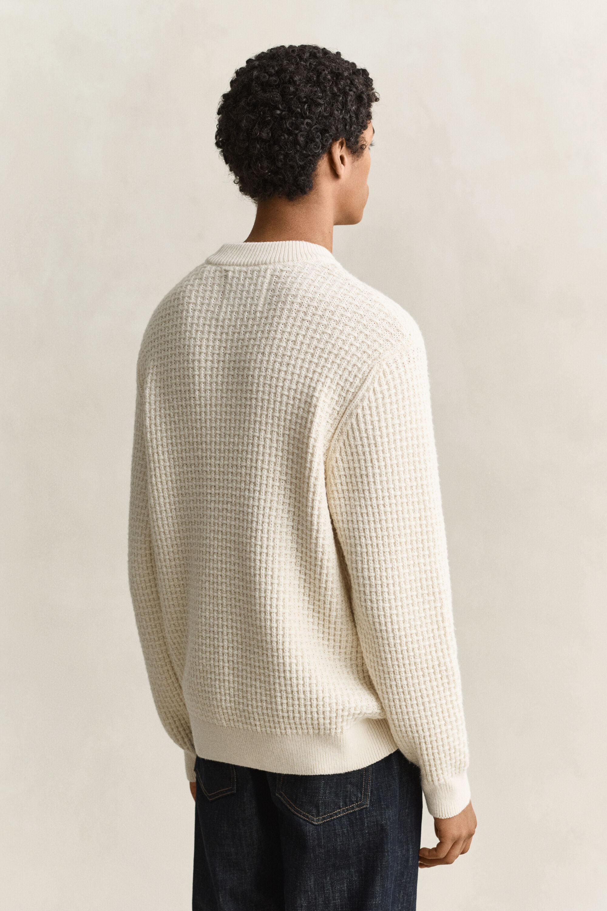 Maglia in cotone e lana testurizzata con finto collo alto