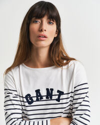 T-shirt con scollo a barca a righe Breton