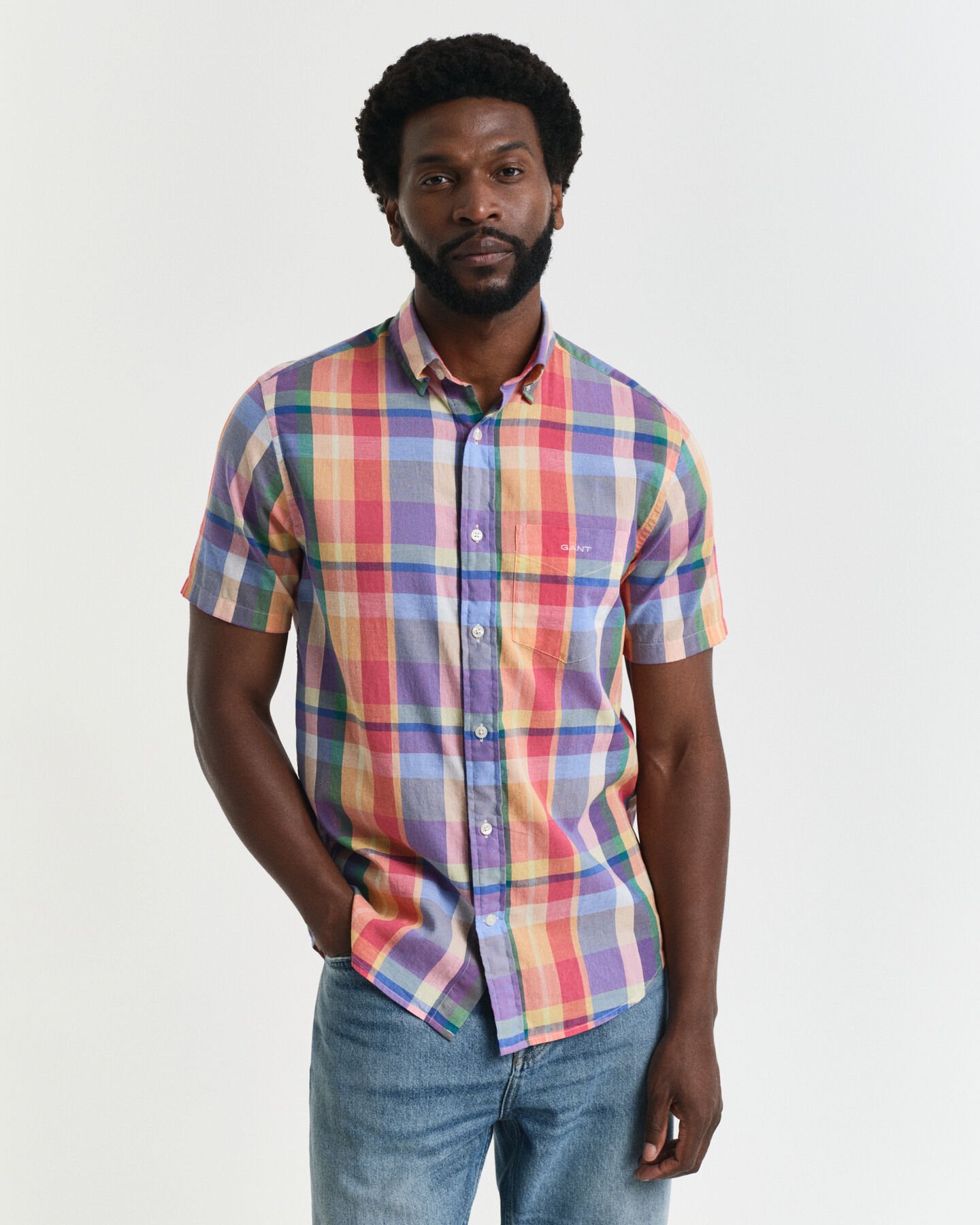 Camicia in madras indiano maniche corte regular fit