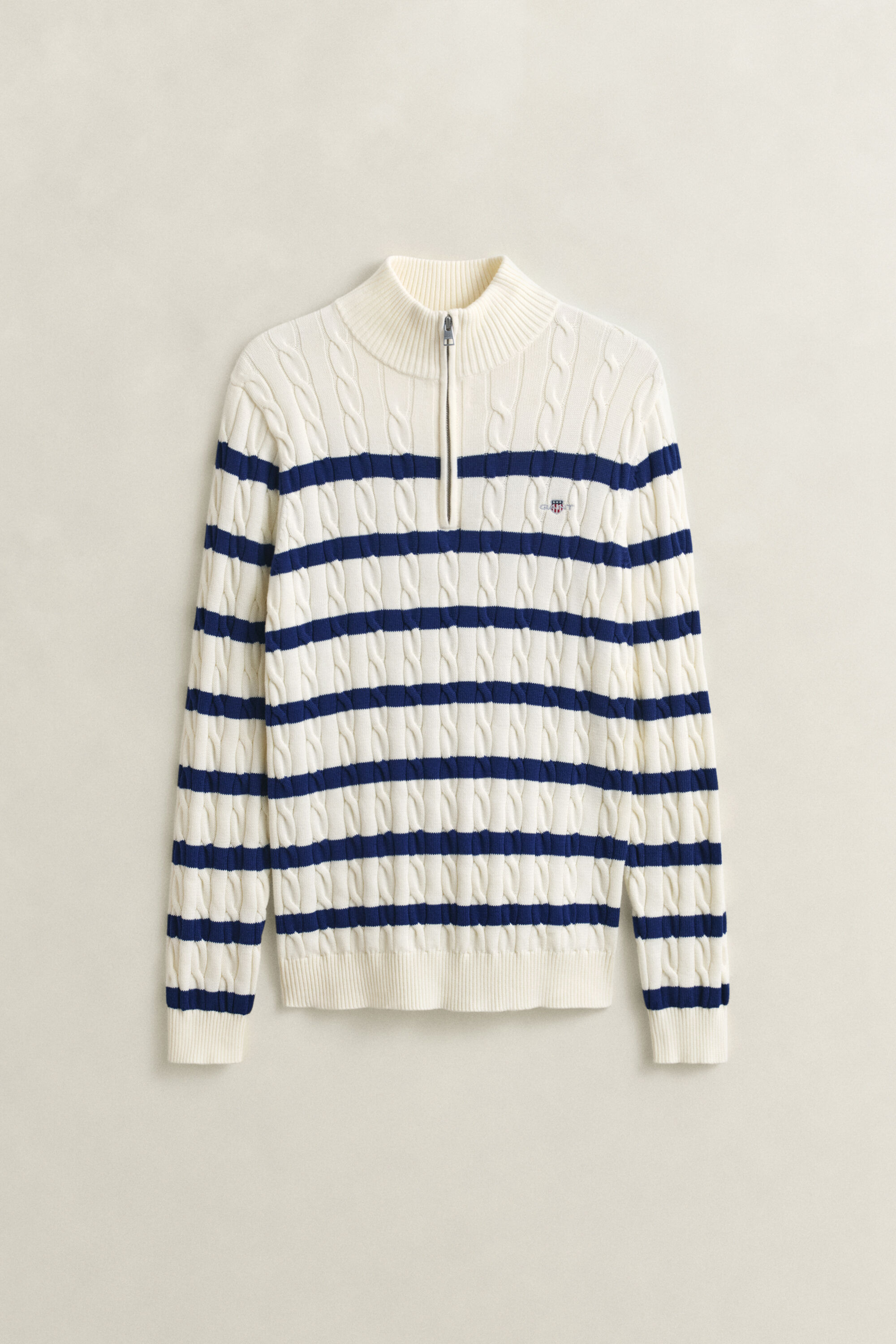 Maglia a righe in cotone a trecce con zip corta