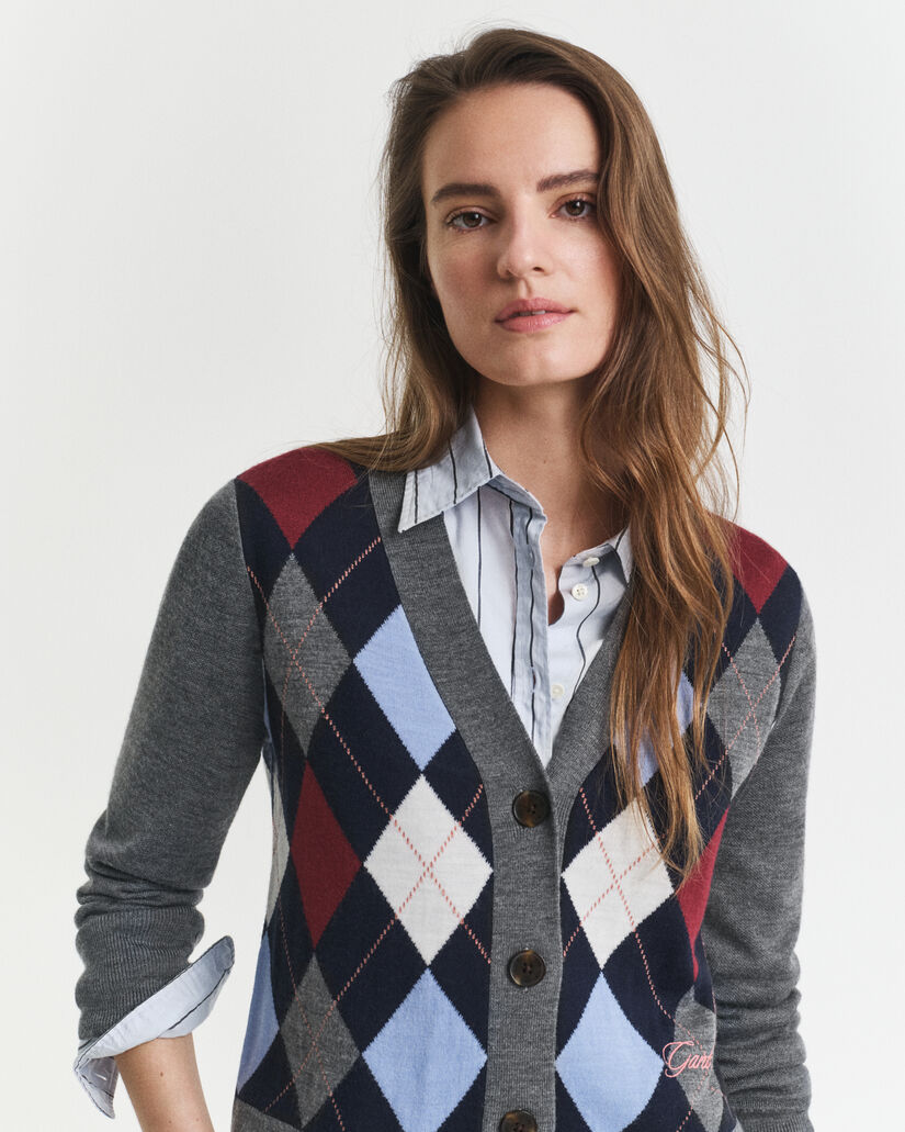 Cardigan Argyle con scollo a V