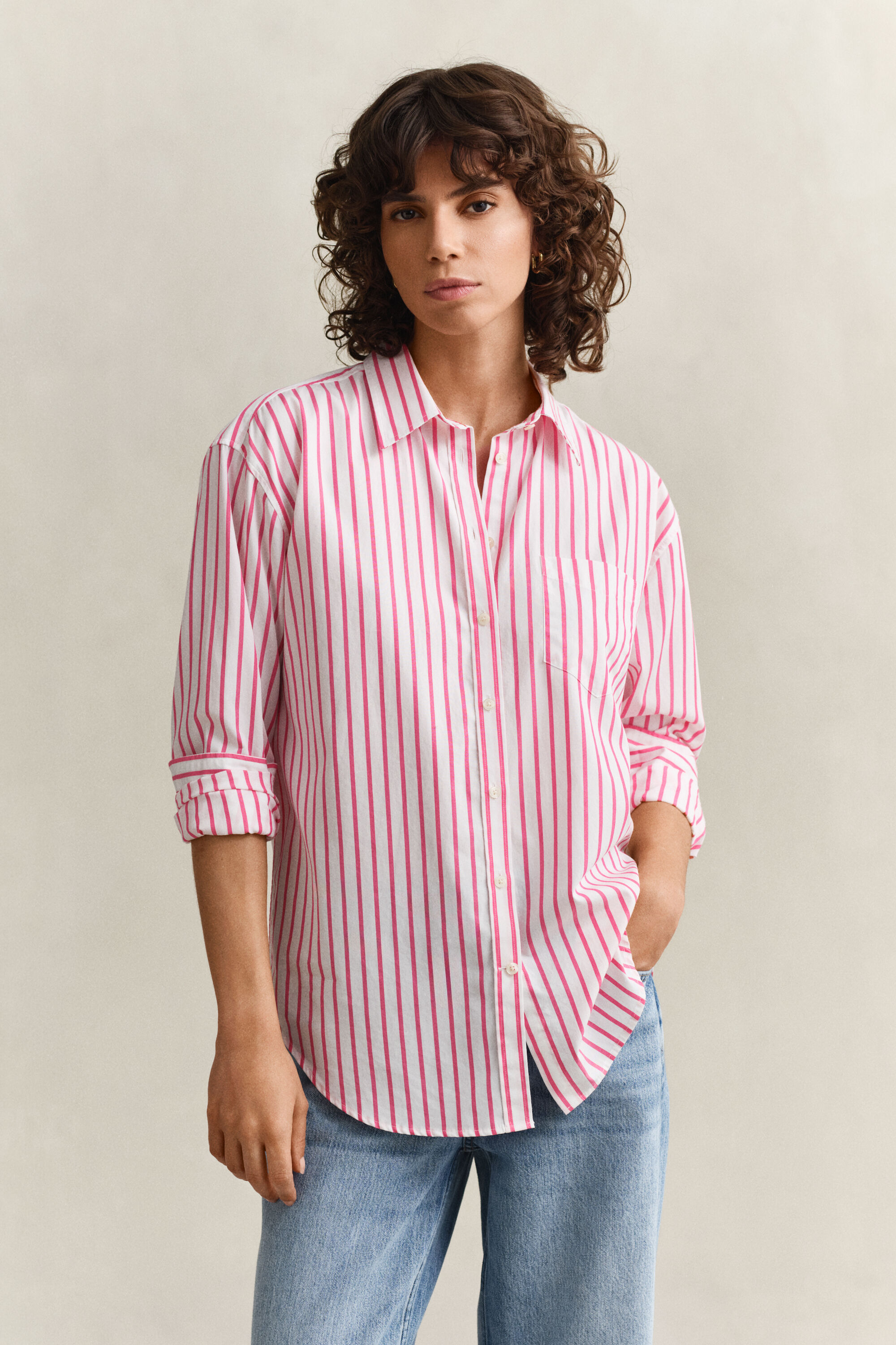 Camicia classica in popeline a righe relaxed fit