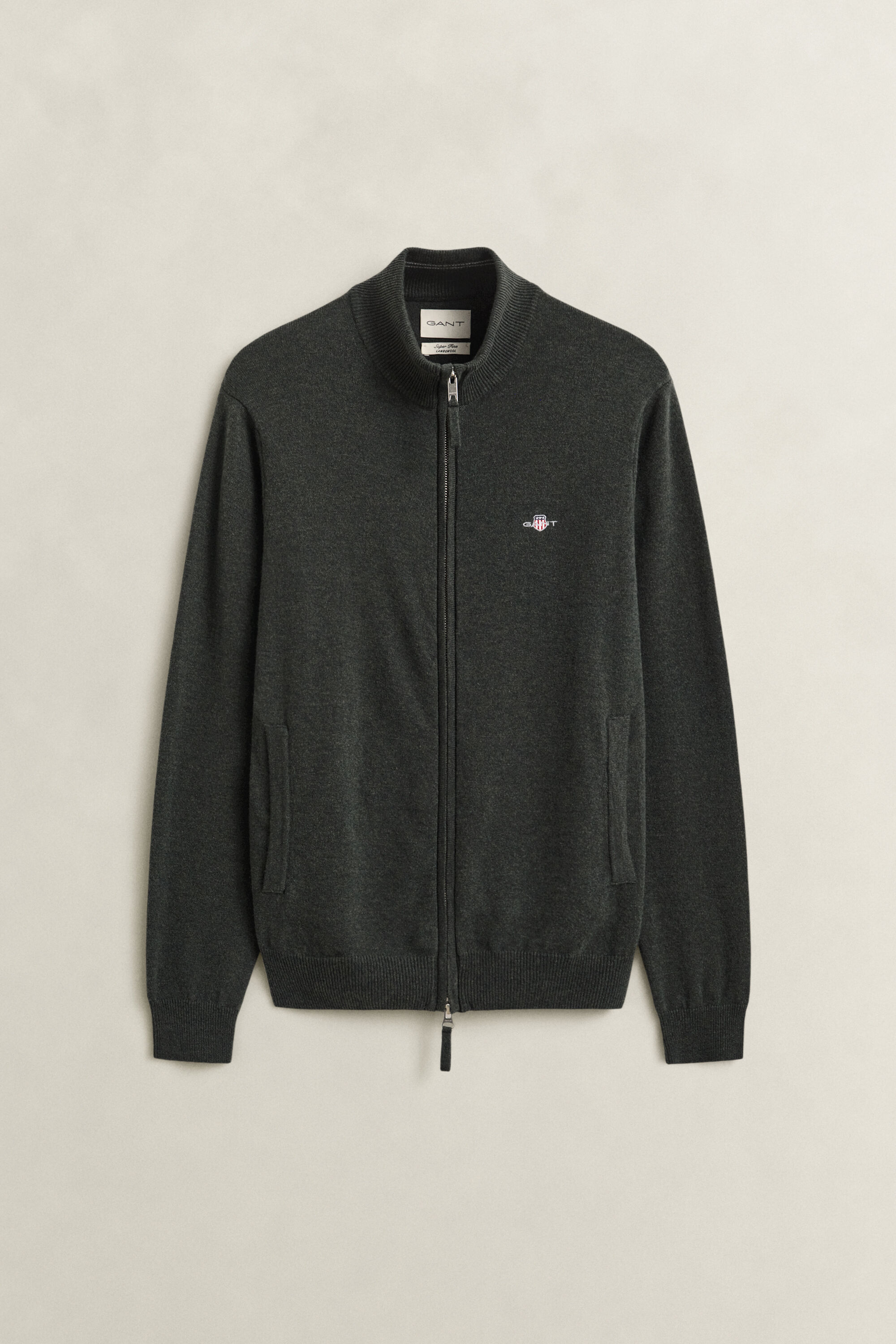 Cardigan con zip in lana d’agnello