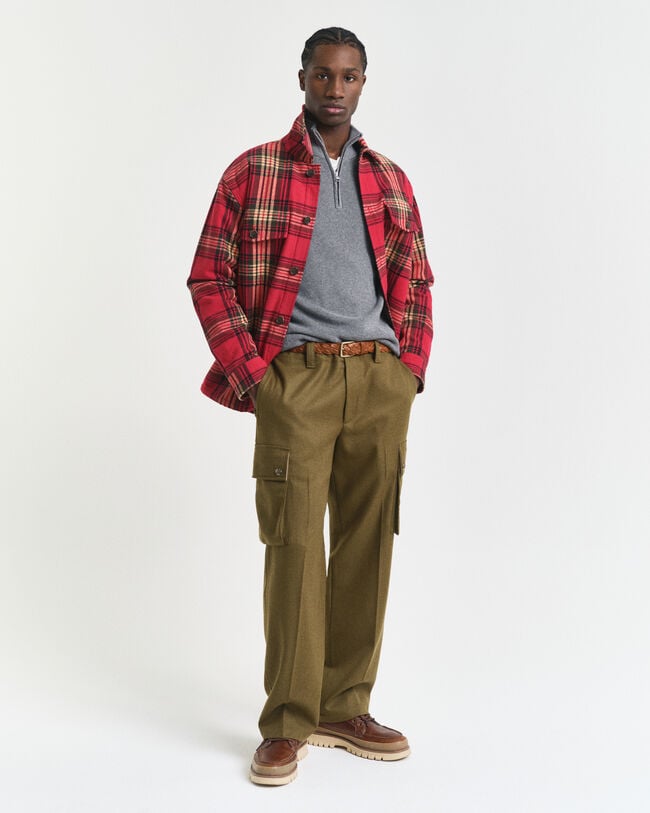 Maglia con zip corta in cotone e lana merino a coste