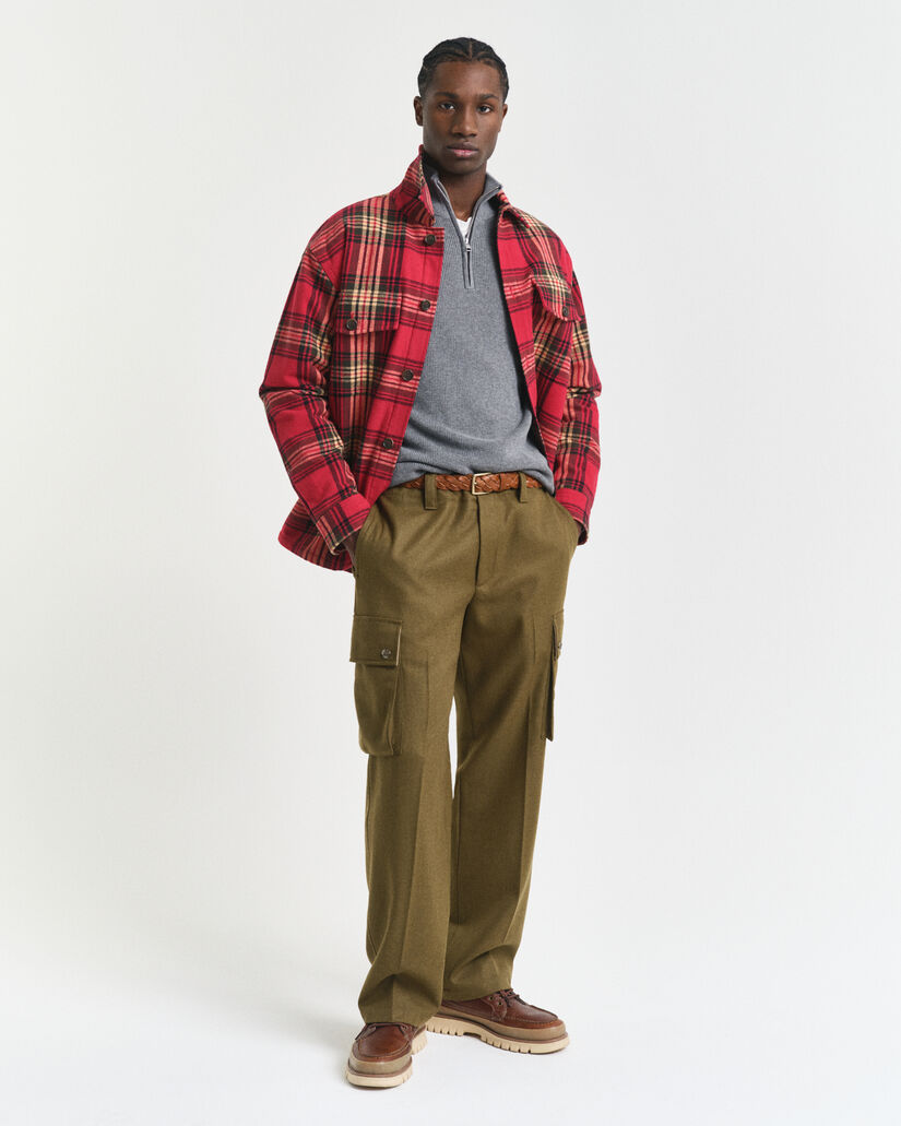 Maglia con zip corta in cotone e lana merino a coste