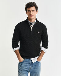 Maglia con zip corta in cotone a trecce