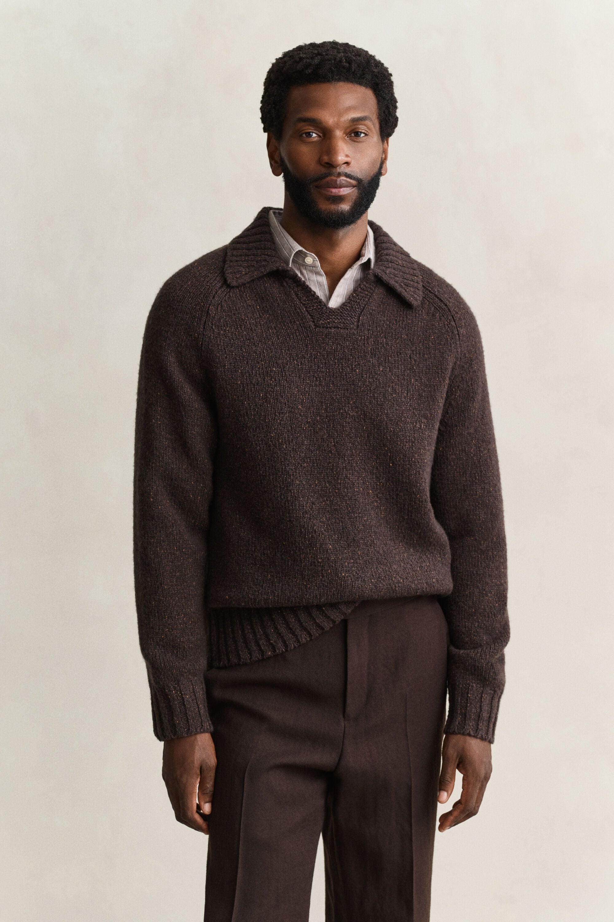 Maglia polo in misto lana e seta