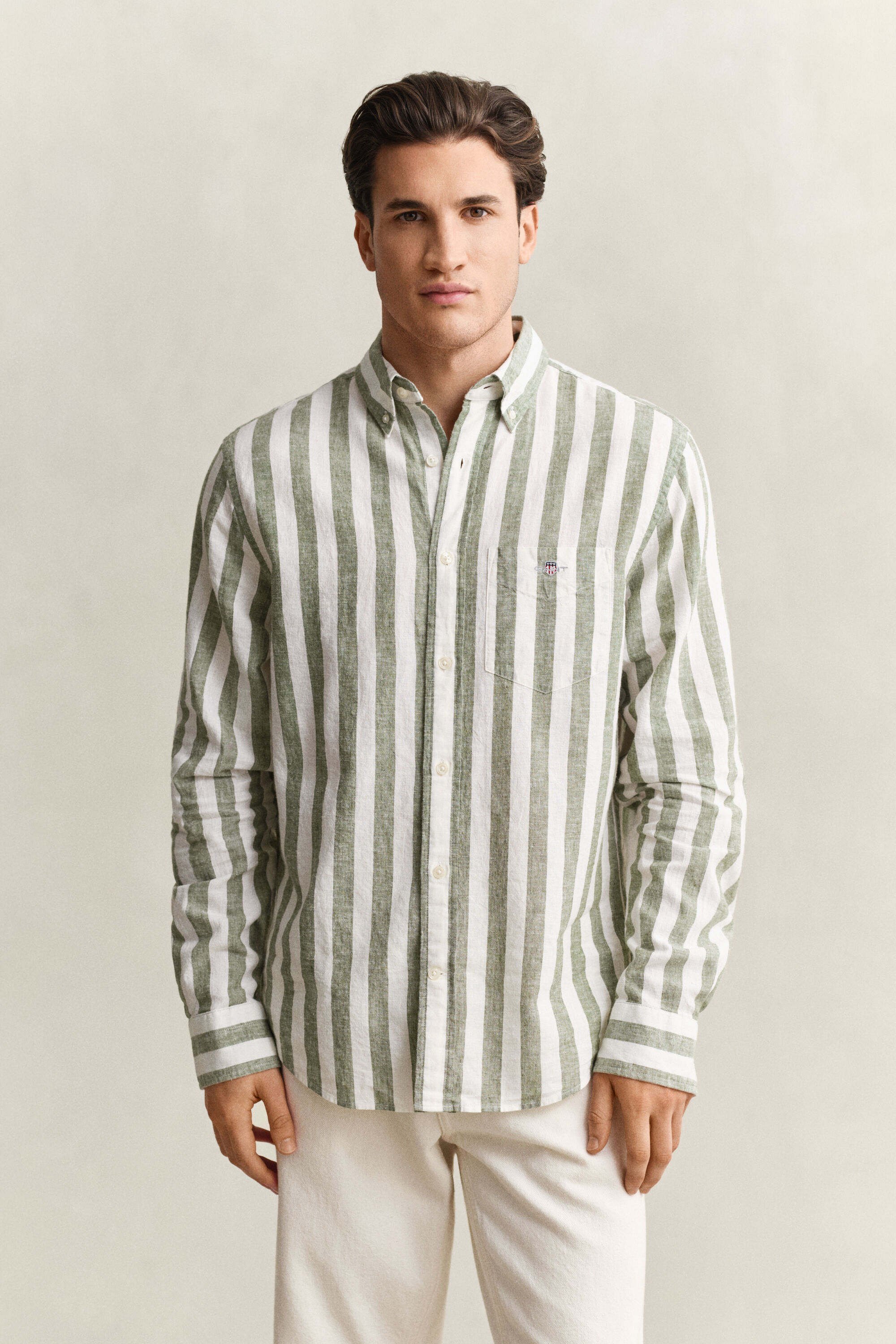 Camicia a righe in misto lino