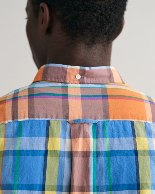 Camicia di lino colorata madras a maniche corte regular fit