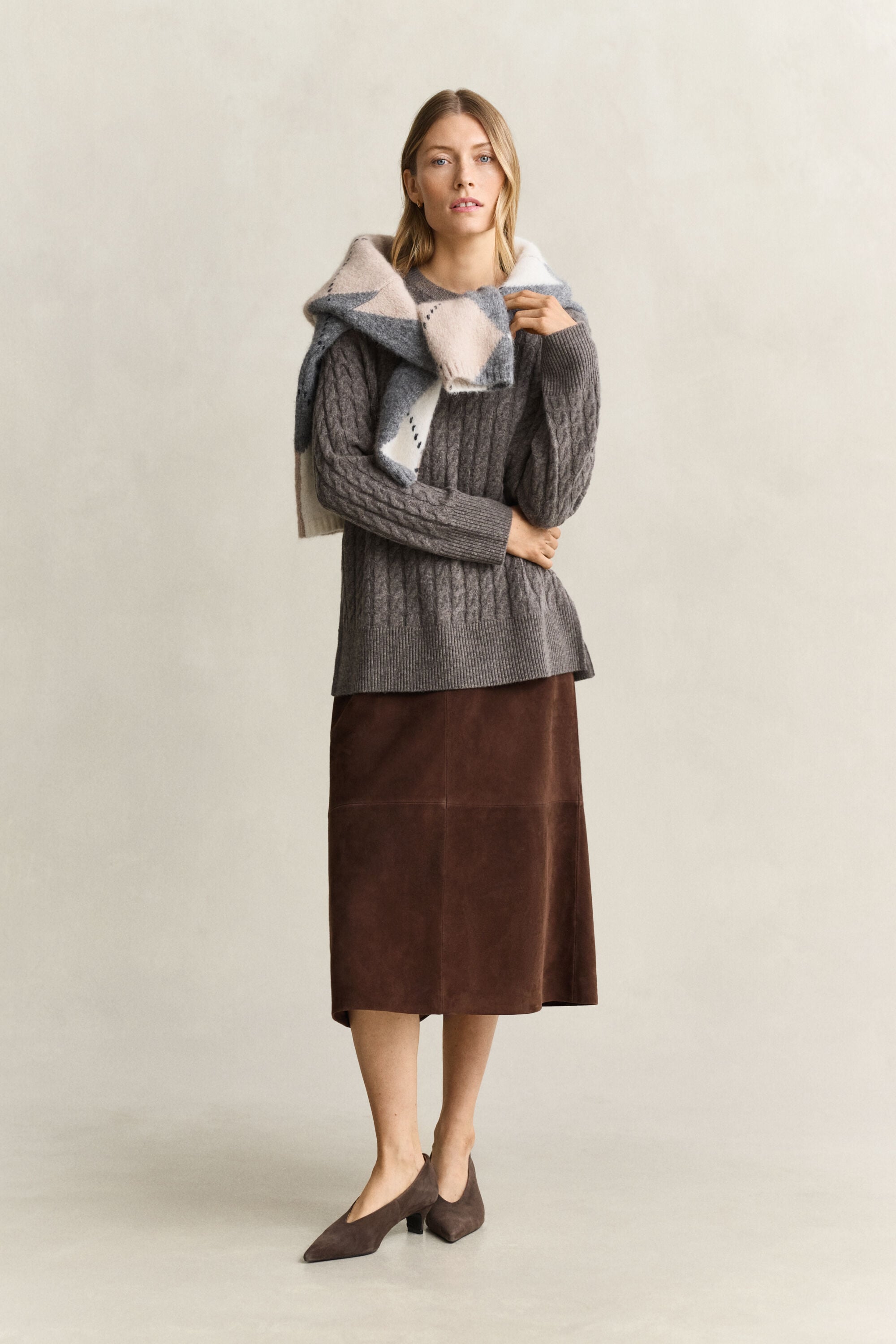 Maglia a trecce in cashmere e lana
