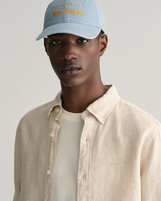 Camicia di lino pied de poule slim fit