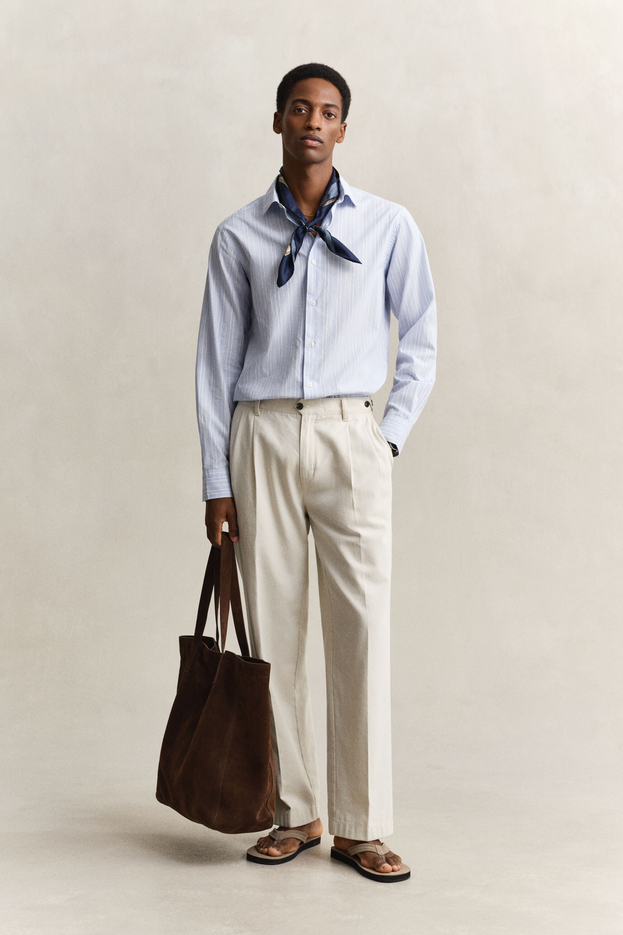 Camicia a righe in tessuto a spina di pesce regular fit