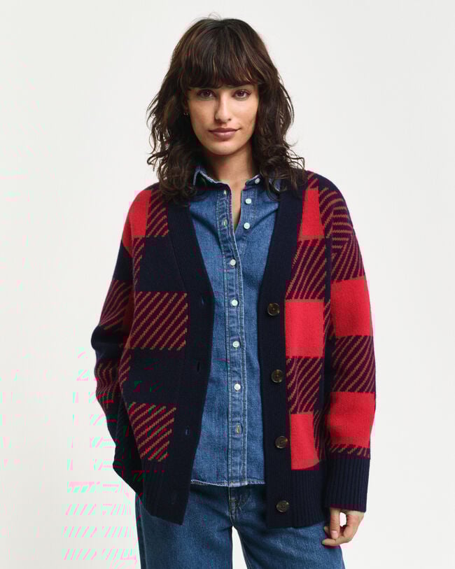 Cardigan con scollo a V Buffalo Checked