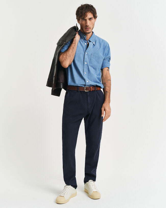 Pantaloni chino in lino e cotone slim fit