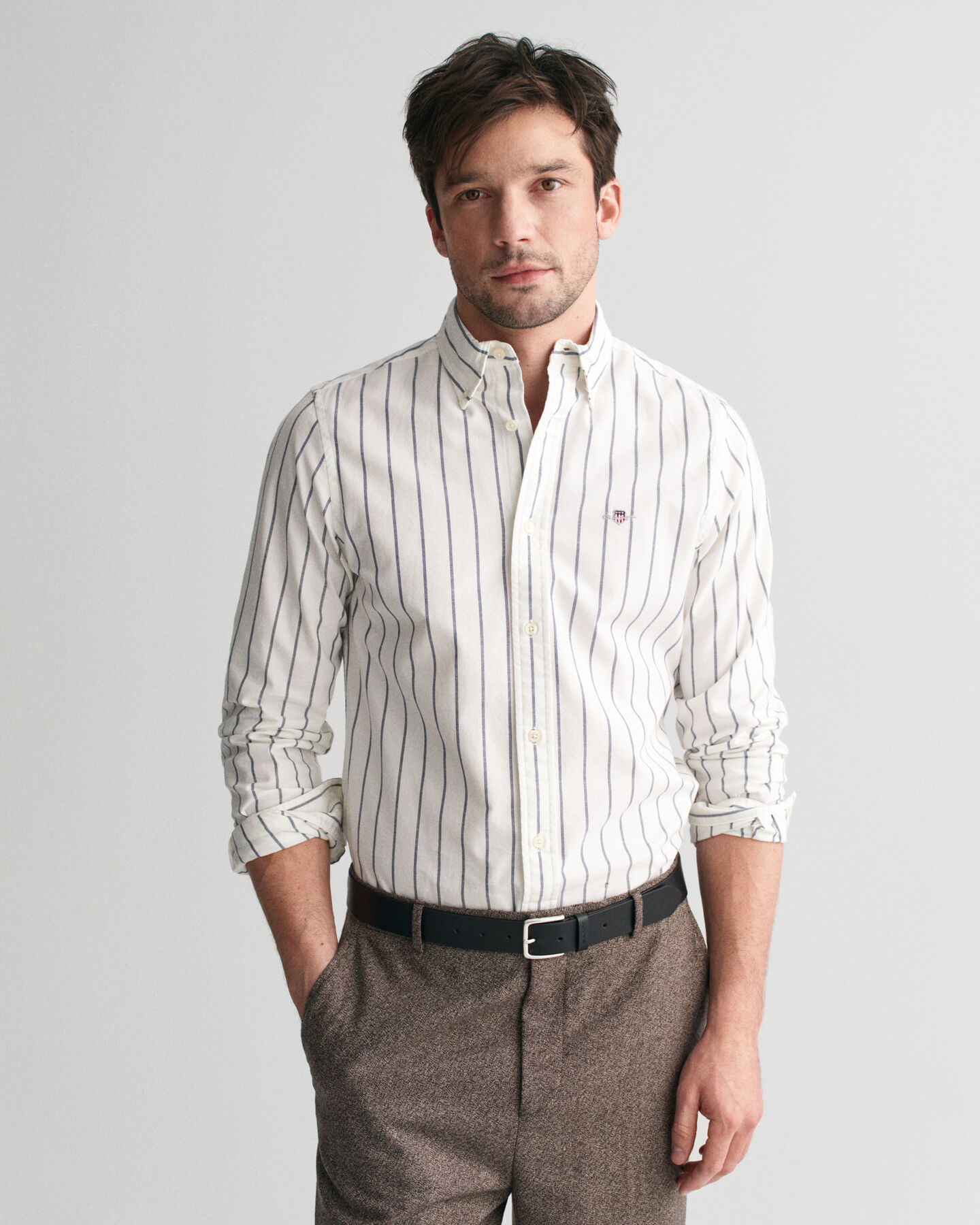 Camicia Oxford elasticizzata a righe slim fit