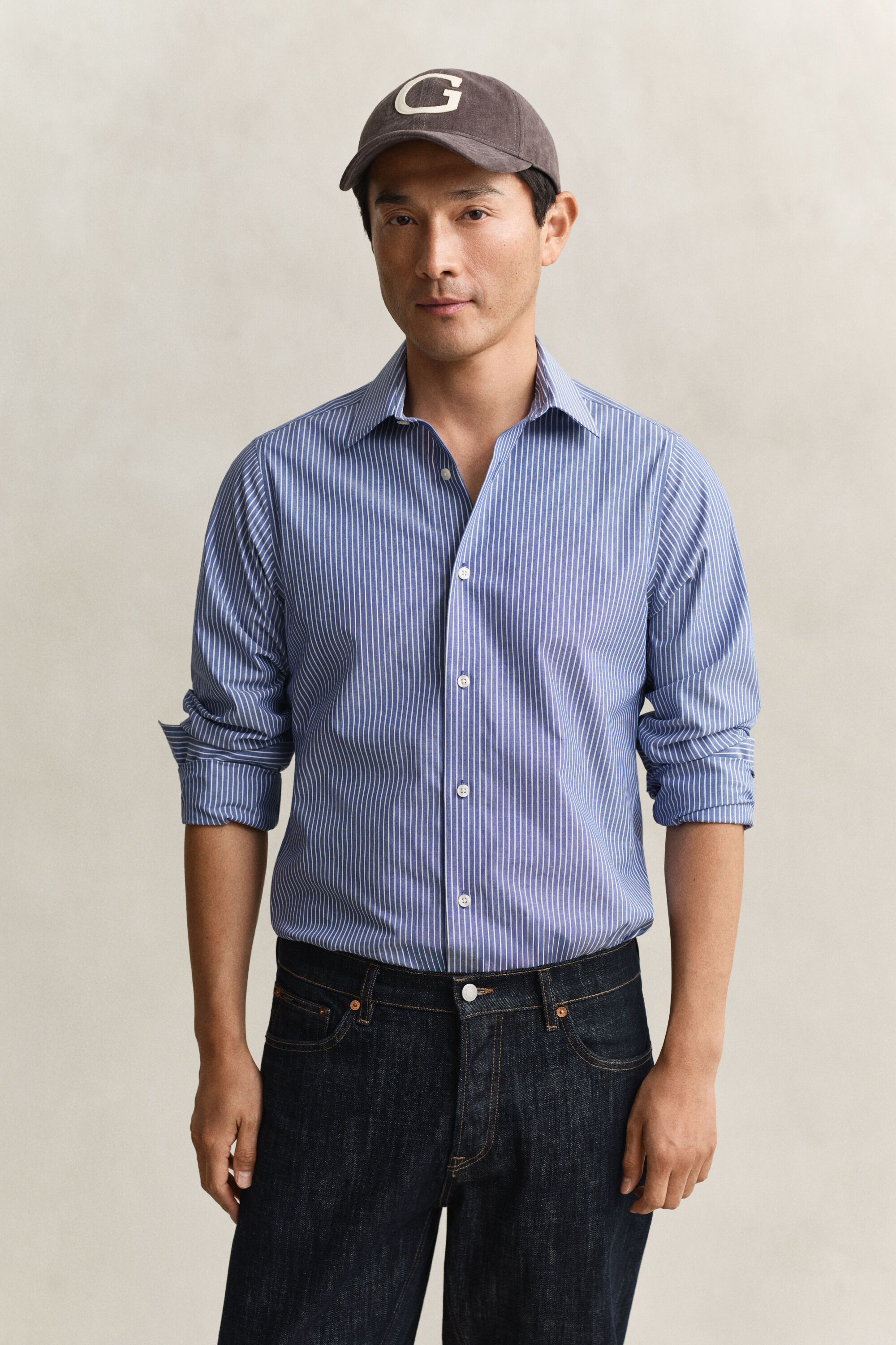 Camicia a righe in popeline elasticizzato