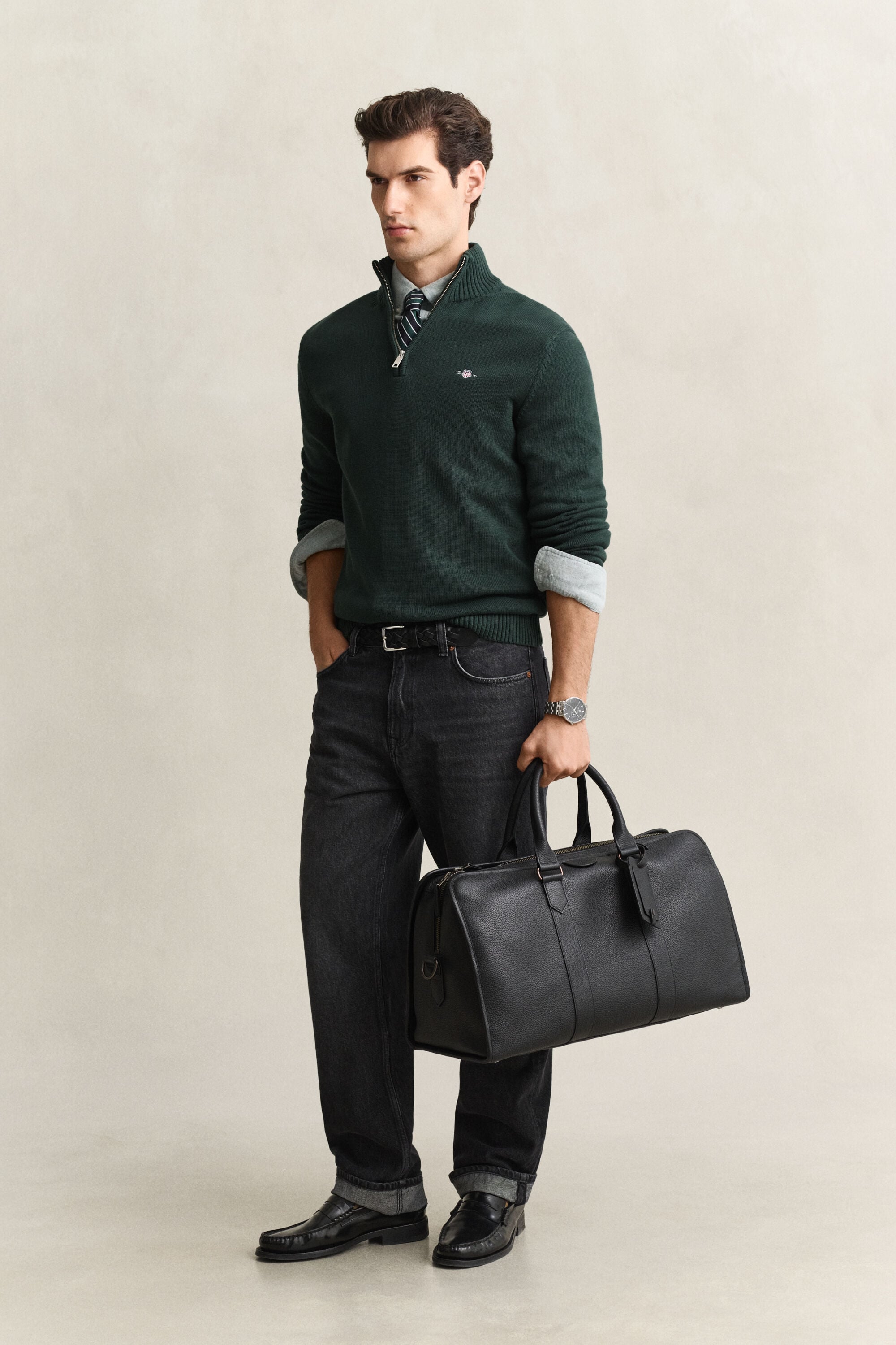 Maglia in cotone casual con zip corta