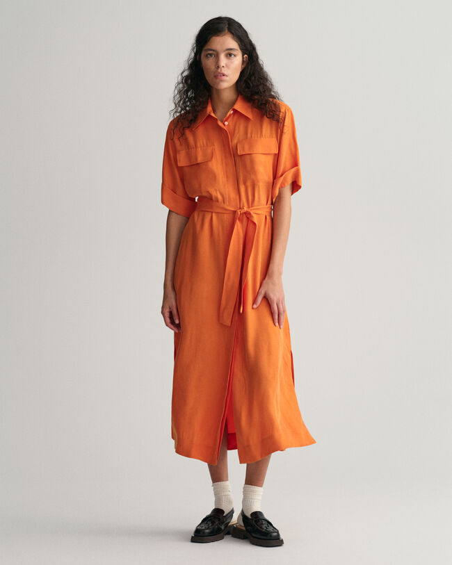 Abito chemisier a maniche corte e tasca con patta