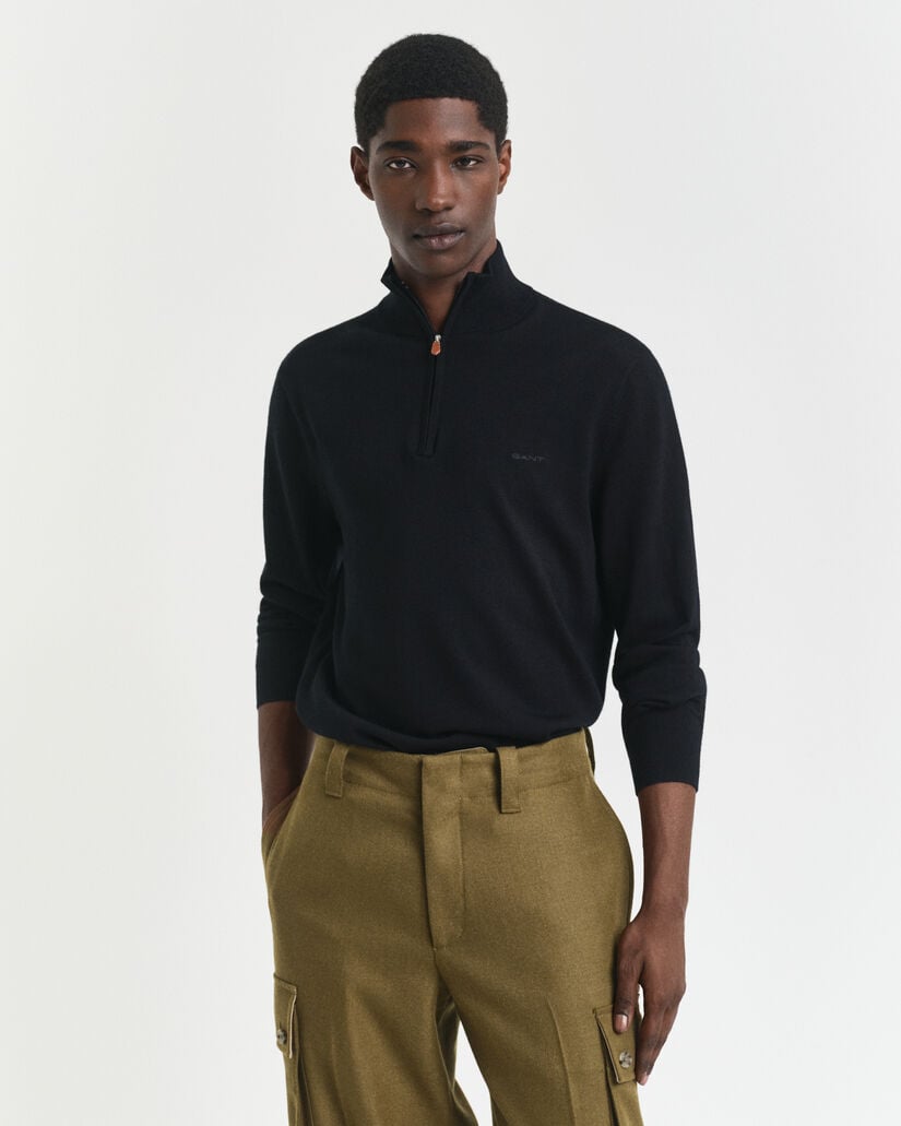 Maglia con zip corta in finissima lana merino