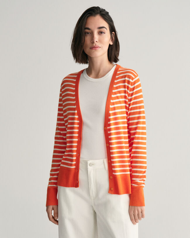 Cardigan a righe in maglia fine