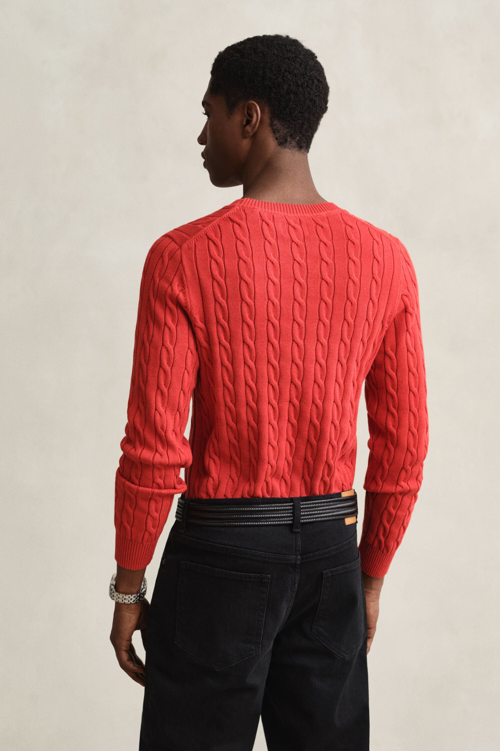Maglia girocollo in cotone a trecce