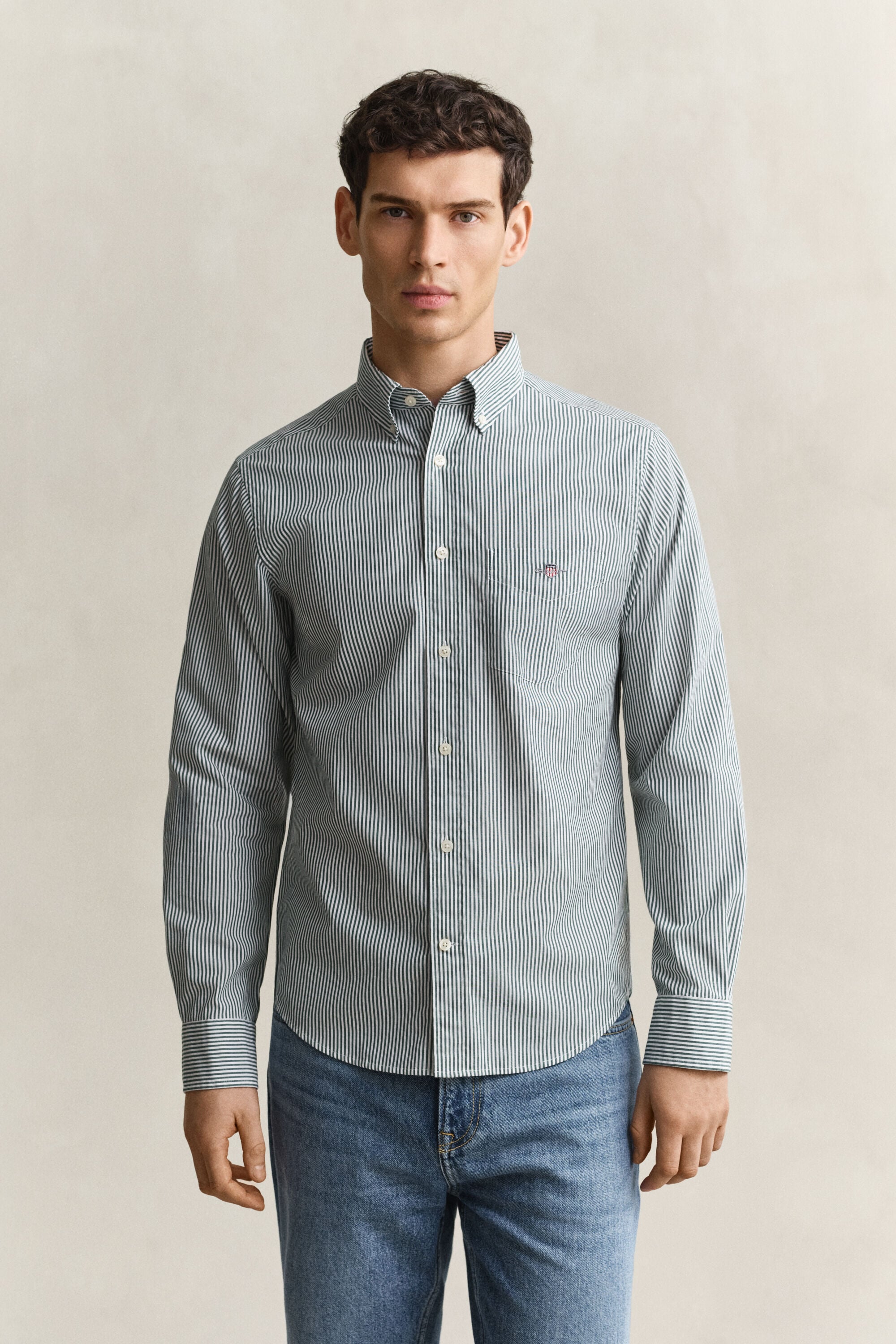 Camicia classica in popeline a righe Banker