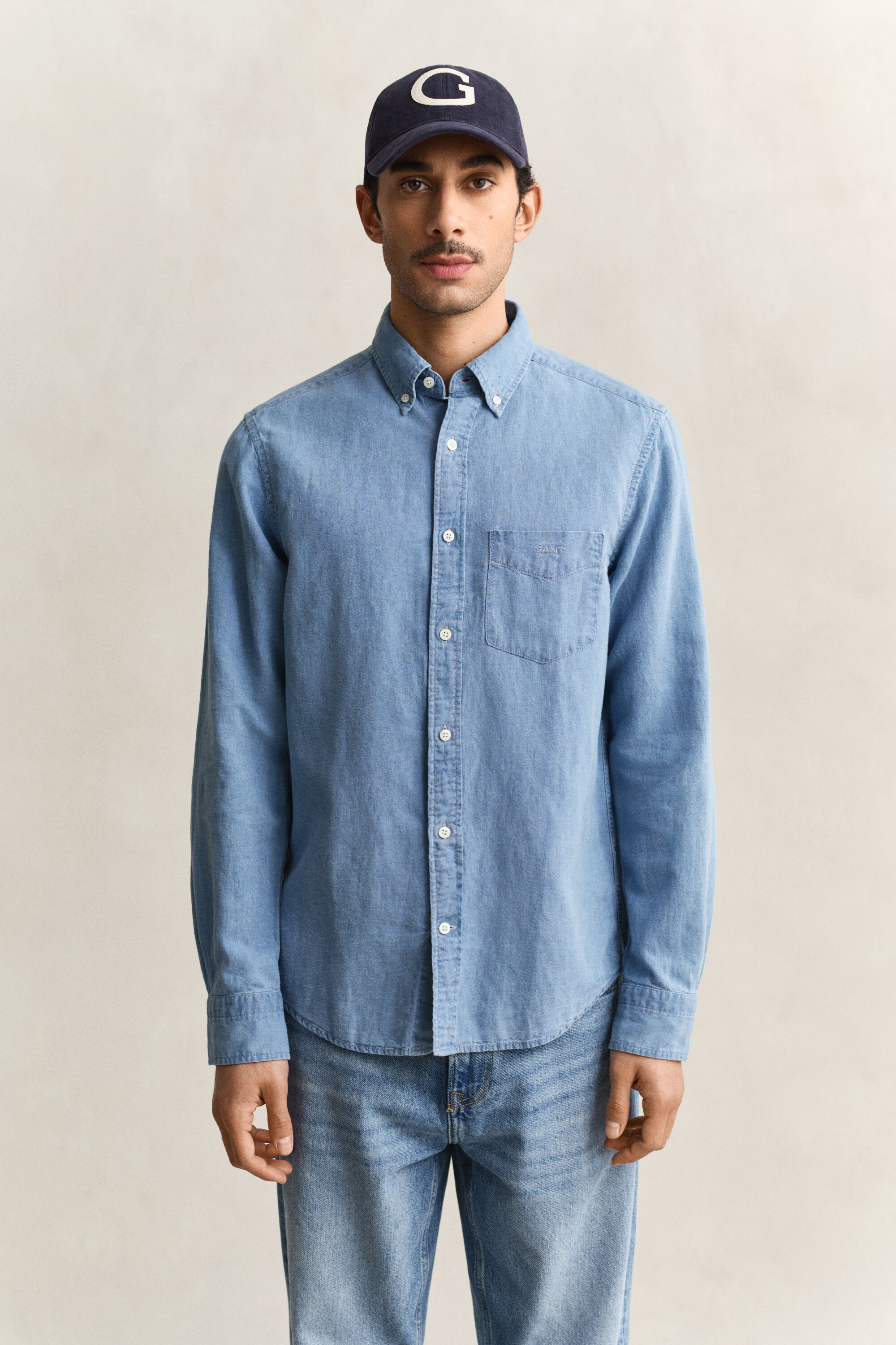 Camicia in lino e cotone Indigo