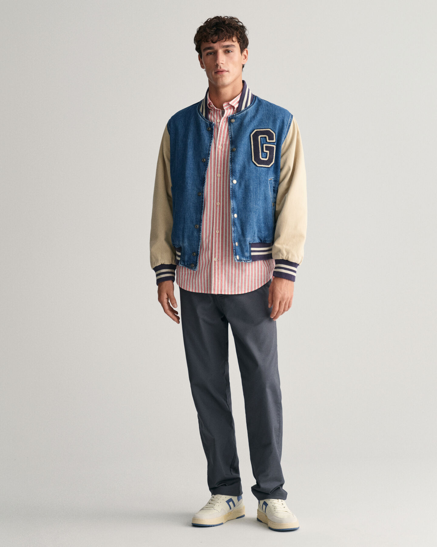 Camicia in misto cotone-lino a righe regular fit